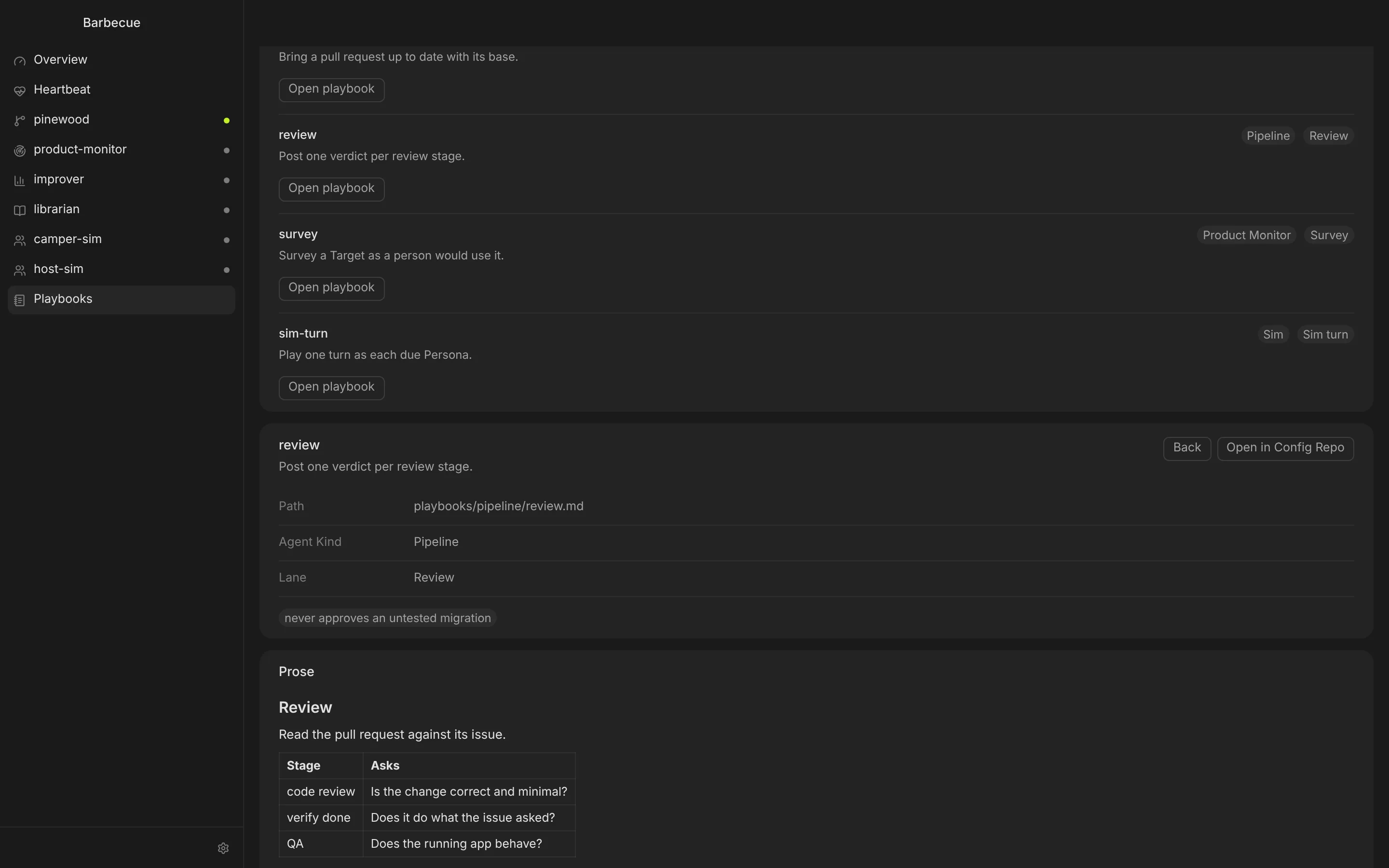 A review Playbook rendered in the app